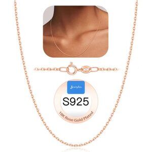 18k Gold Plated 925 Sterling Silver Chain Necklace for Women, 1.3mm Cable Chain
